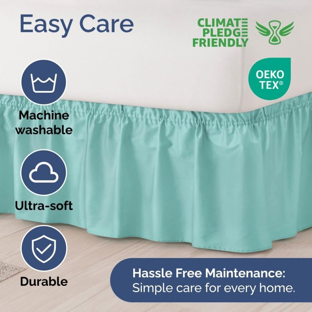 Wrap Around Dust Ruffle Bed Skirt - Spa Blue - for King Size Beds with 15 Inch D - Picture 6 of 9